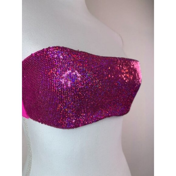 Victoria's Secret women's small hot pink sequin bandeau bikini top‎ strapless - Picture 2 of 6